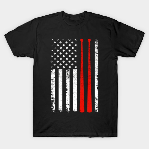 Drum sticks on a vintage American flag For Drummers T-Shirt by DragonTees